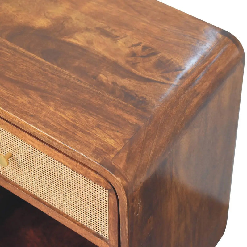 21" Chestnut Solid Wood Cane Rattan One Drawer Nightstand Homeroots Bed & Bath