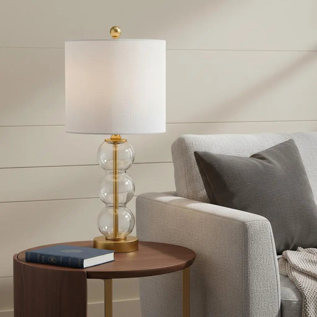 21" Clear And Gold Table Lamp With Drum Shade Homeroots Lighting