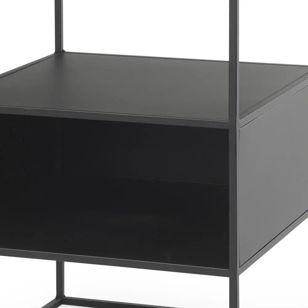 21" Clear and Black Glass and Metal Square Frame End Table With Two Shelves Homeroots Living Room