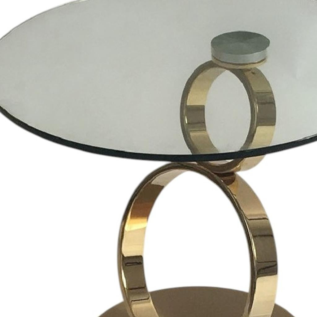 21" Clear and Gold Glass and Metal Round Pedestal End Table Homeroots Living Room