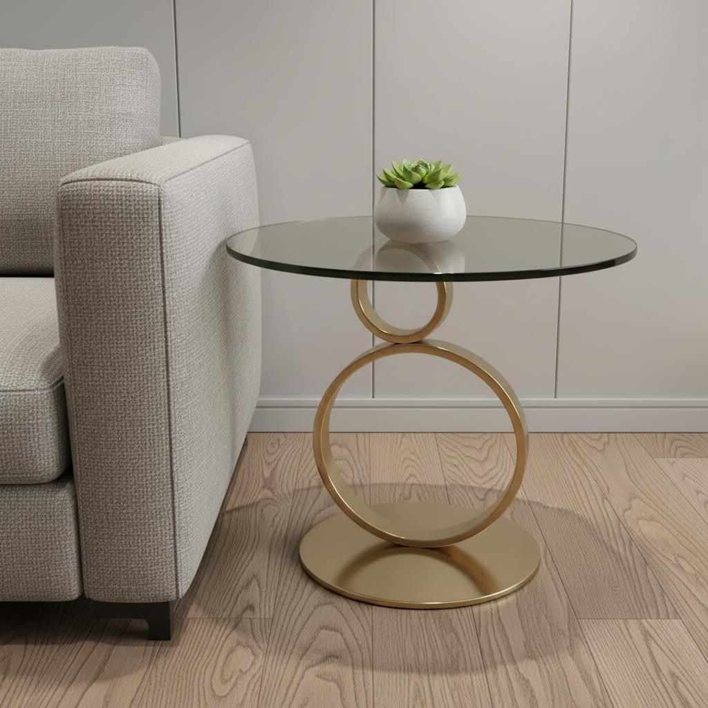 21" Clear and Gold Glass and Metal Round Pedestal End Table Homeroots Living Room