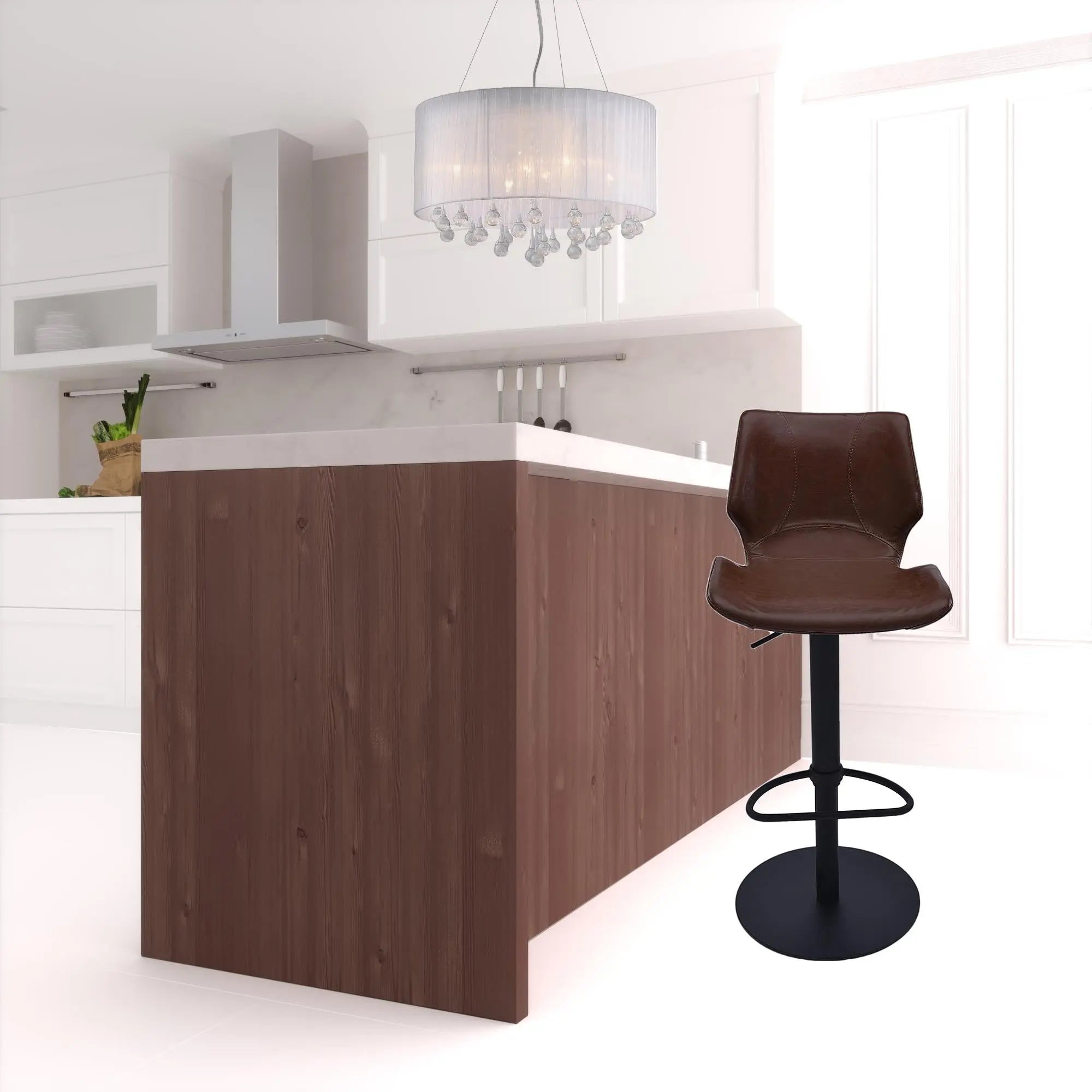 21" Coffee And Black Faux Leather And Iron Swivel Low Back Adjustable Height Bar Chair Homeroots Living Room