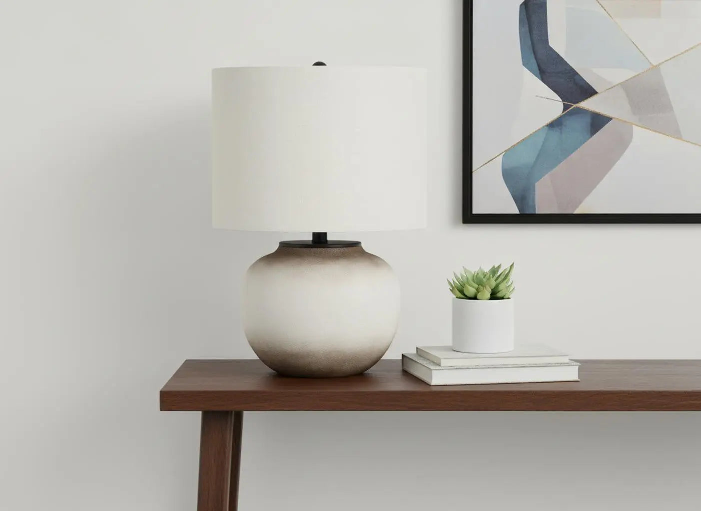 21" Cream Ceramic Round Table Lamp With Cream Drum Shade Homeroots Lighting