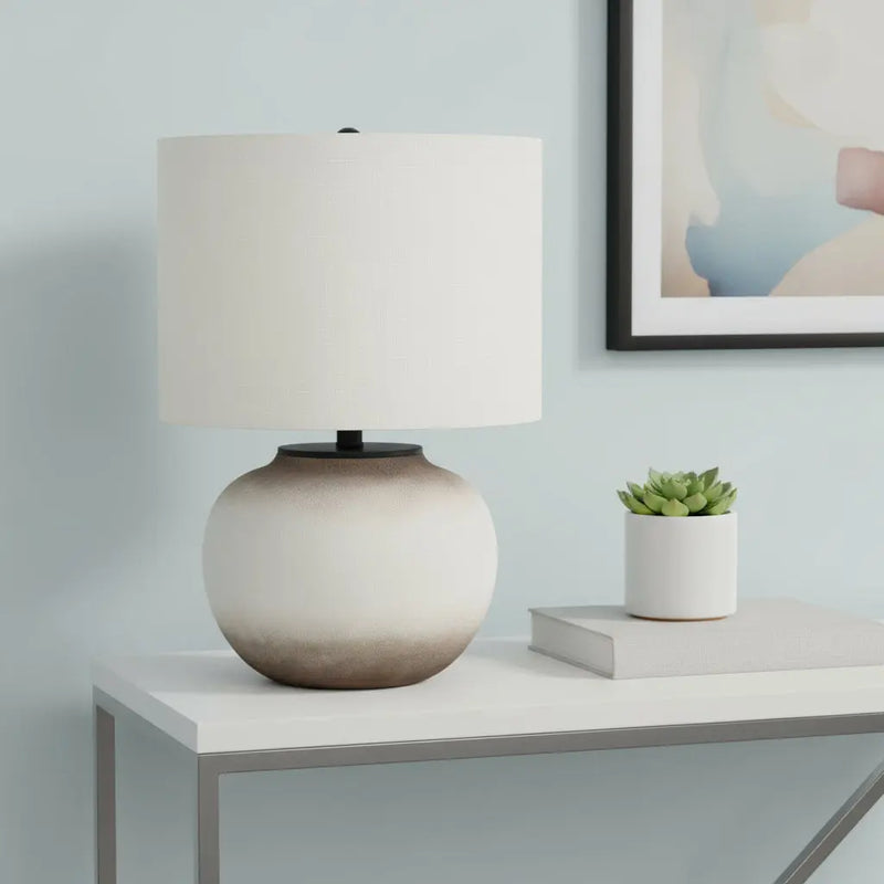 21" Cream Ceramic Round Table Lamp With Cream Drum Shade Homeroots Lighting
