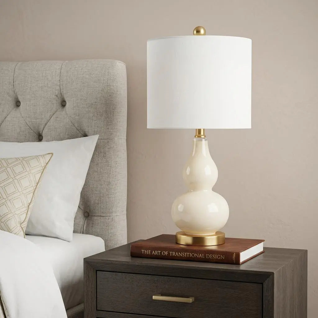 21" Gold Gourd Desk Lamp With Drum Shade Homeroots Lighting