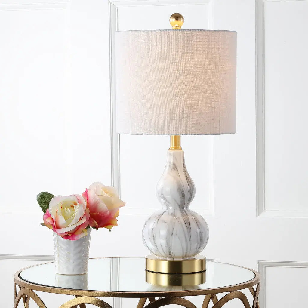 21" Gold Gourd Table Lamp With Drum Shade Homeroots Lighting
