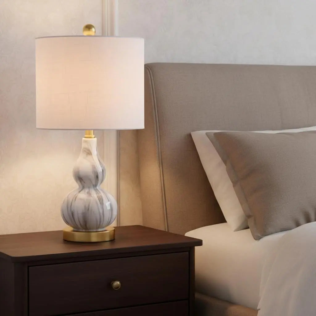 21" Gold Gourd Table Lamp With Drum Shade Homeroots Lighting
