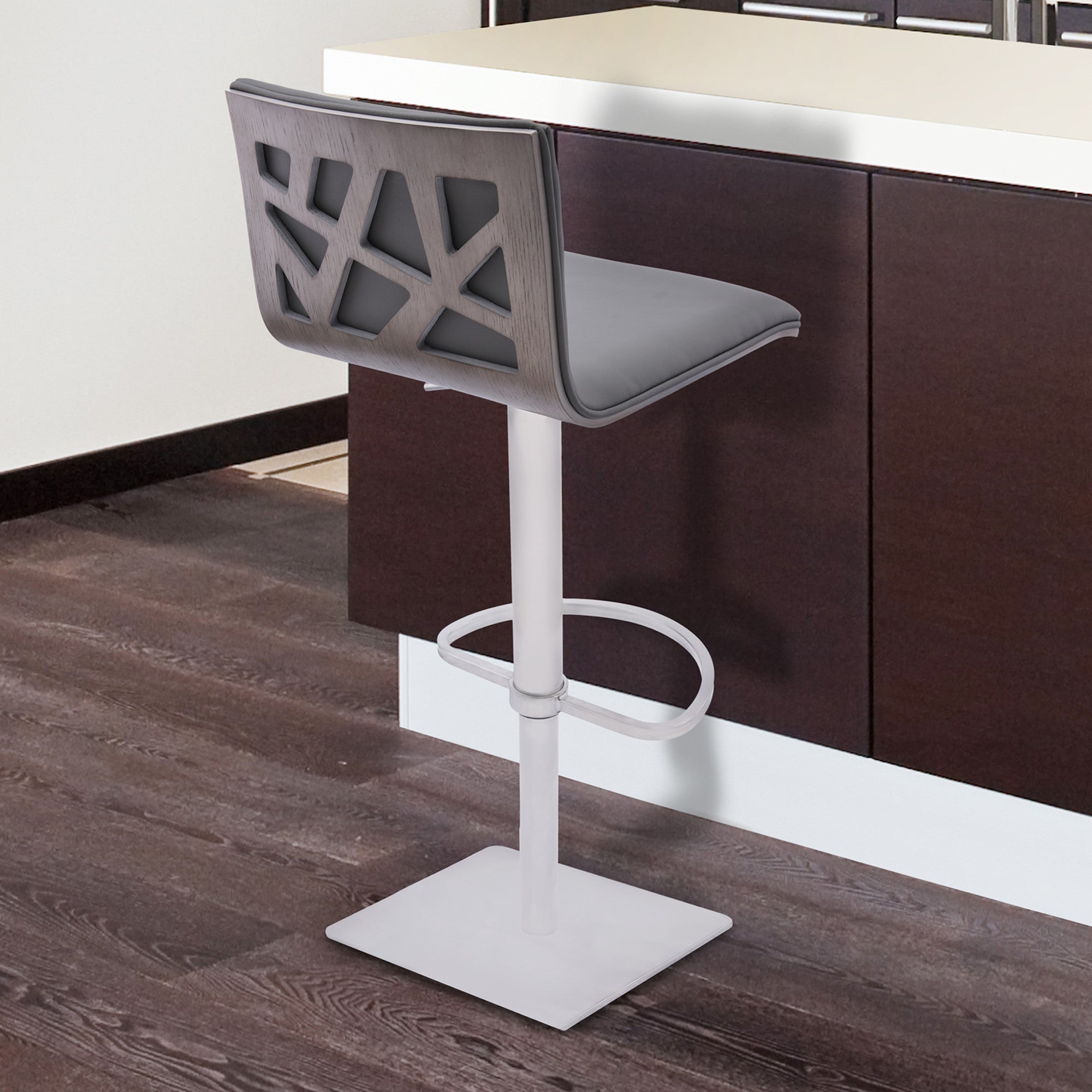 21" Gray And Silver Iron Swivel Backless Adjustable Height Bar Chair - GreatEagleInc