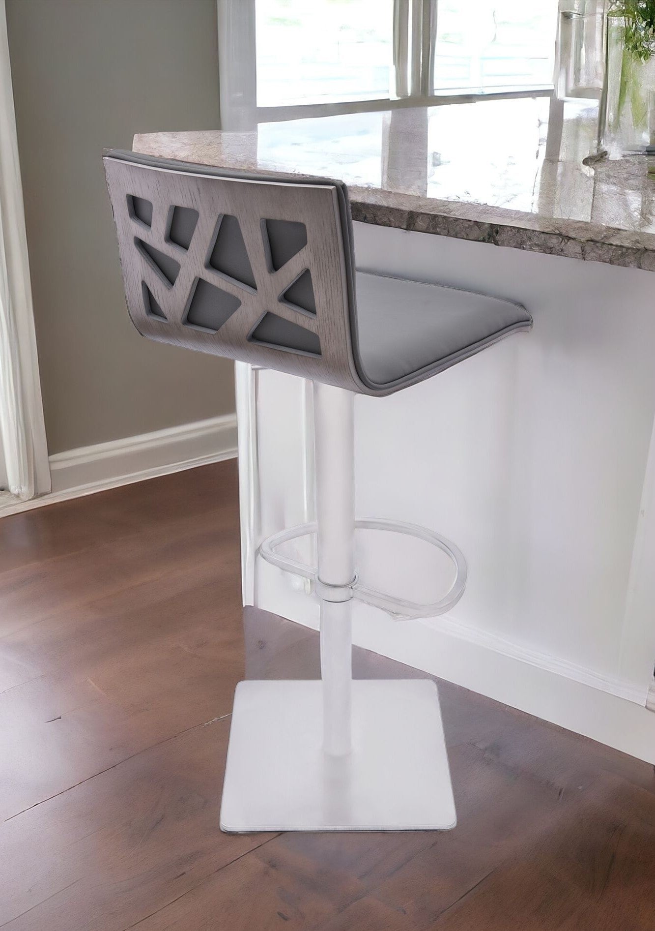21" Gray And Silver Iron Swivel Backless Adjustable Height Bar Chair - GreatEagleInc