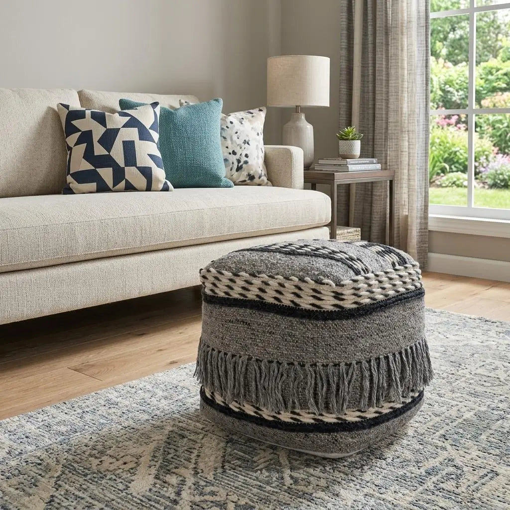 21" Gray Pouf Ottoman Homeroots Living Room