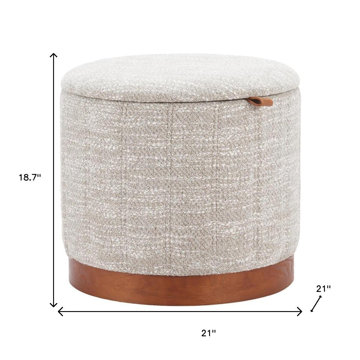21" Gray and Brown Fabric Round Ottoman With Storage - GreatEagleInc