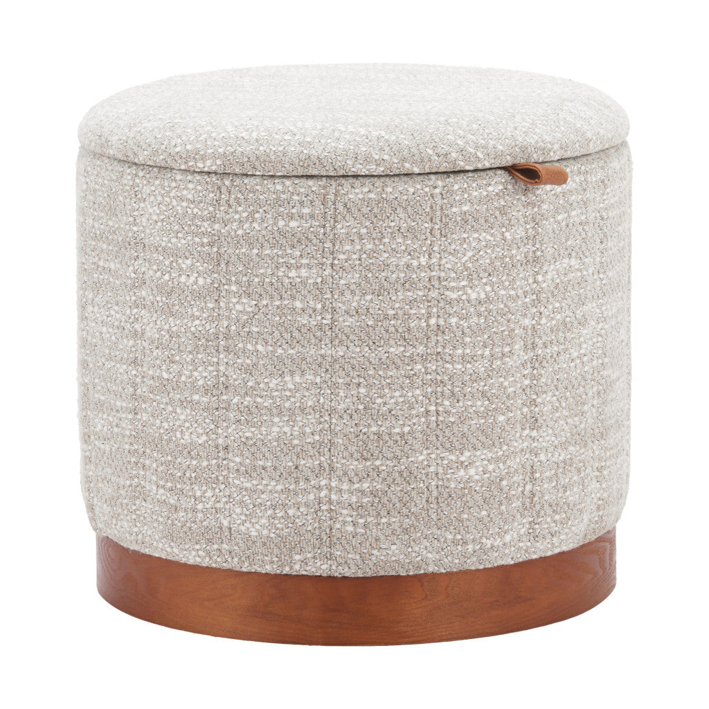 21" Gray and Brown Fabric Round Ottoman With Storage - GreatEagleInc