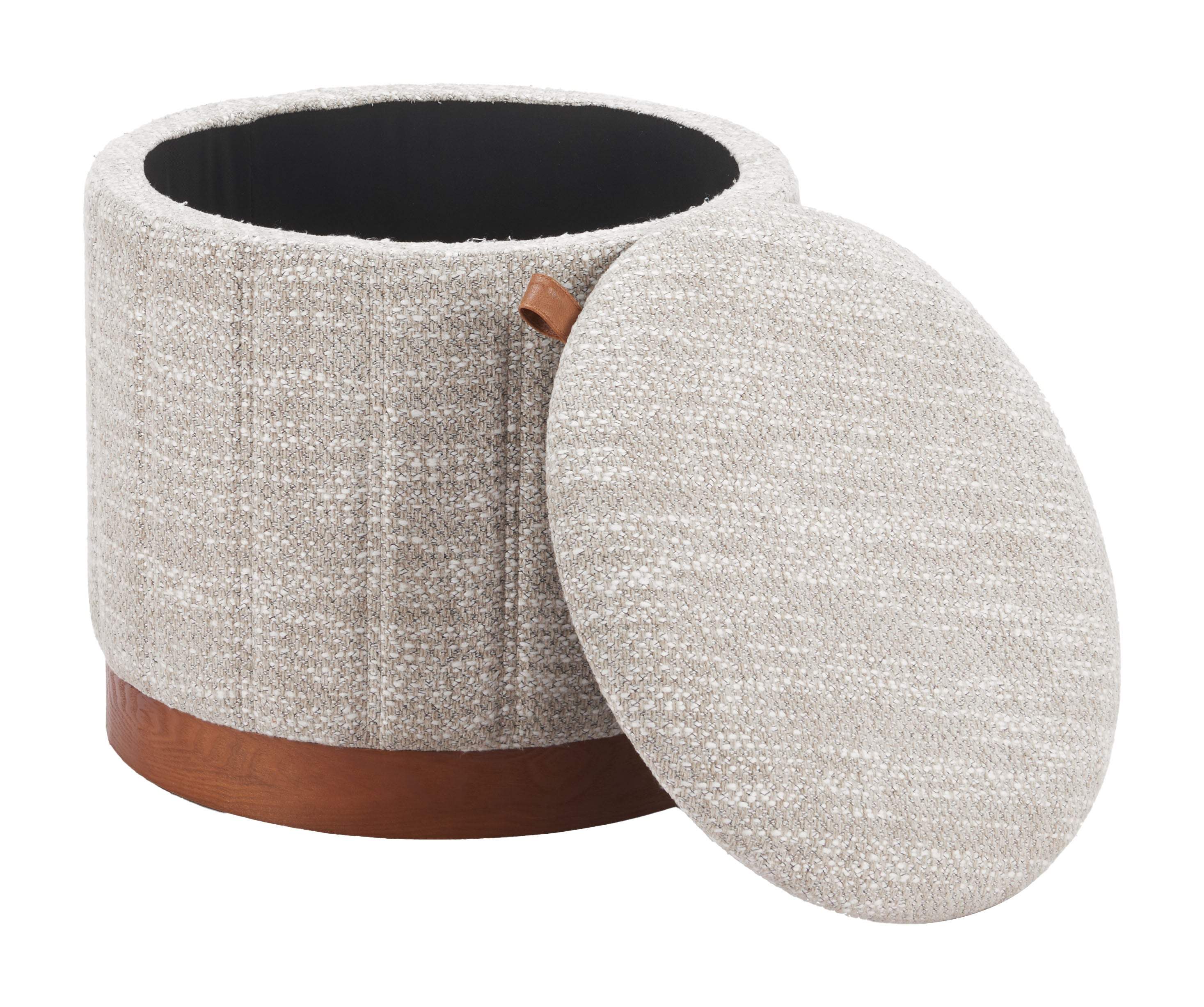 21" Gray and Brown Fabric Round Ottoman With Storage - GreatEagleInc
