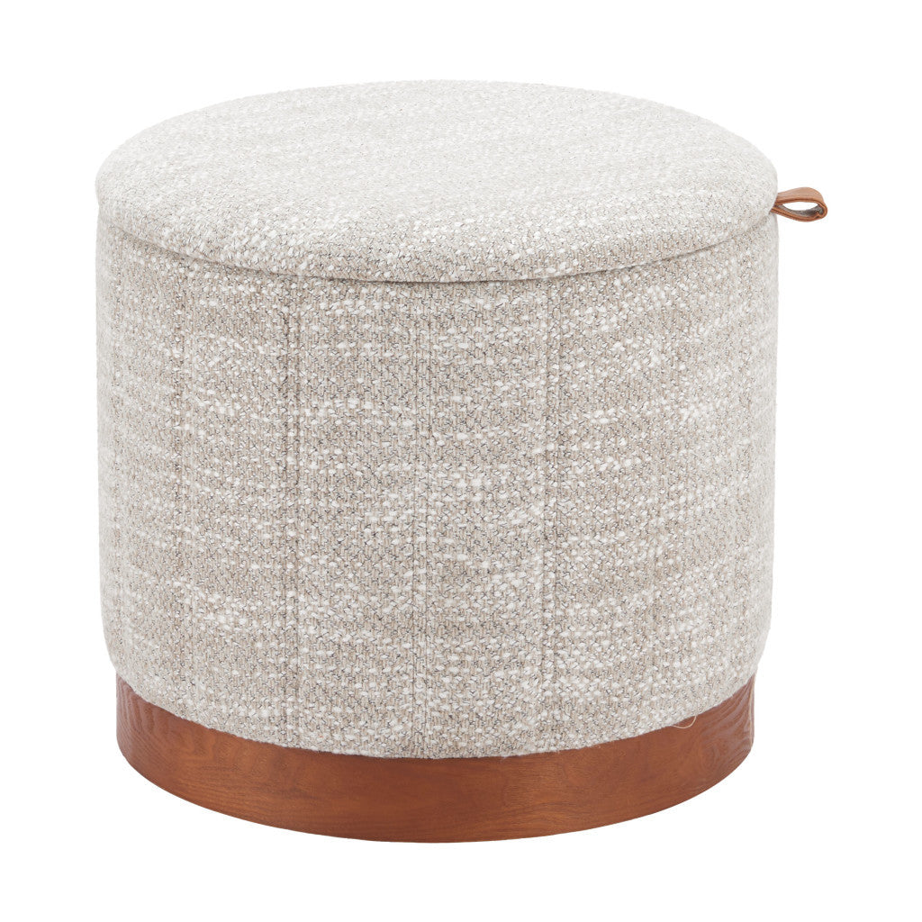 21" Gray and Brown Fabric Round Ottoman With Storage - GreatEagleInc