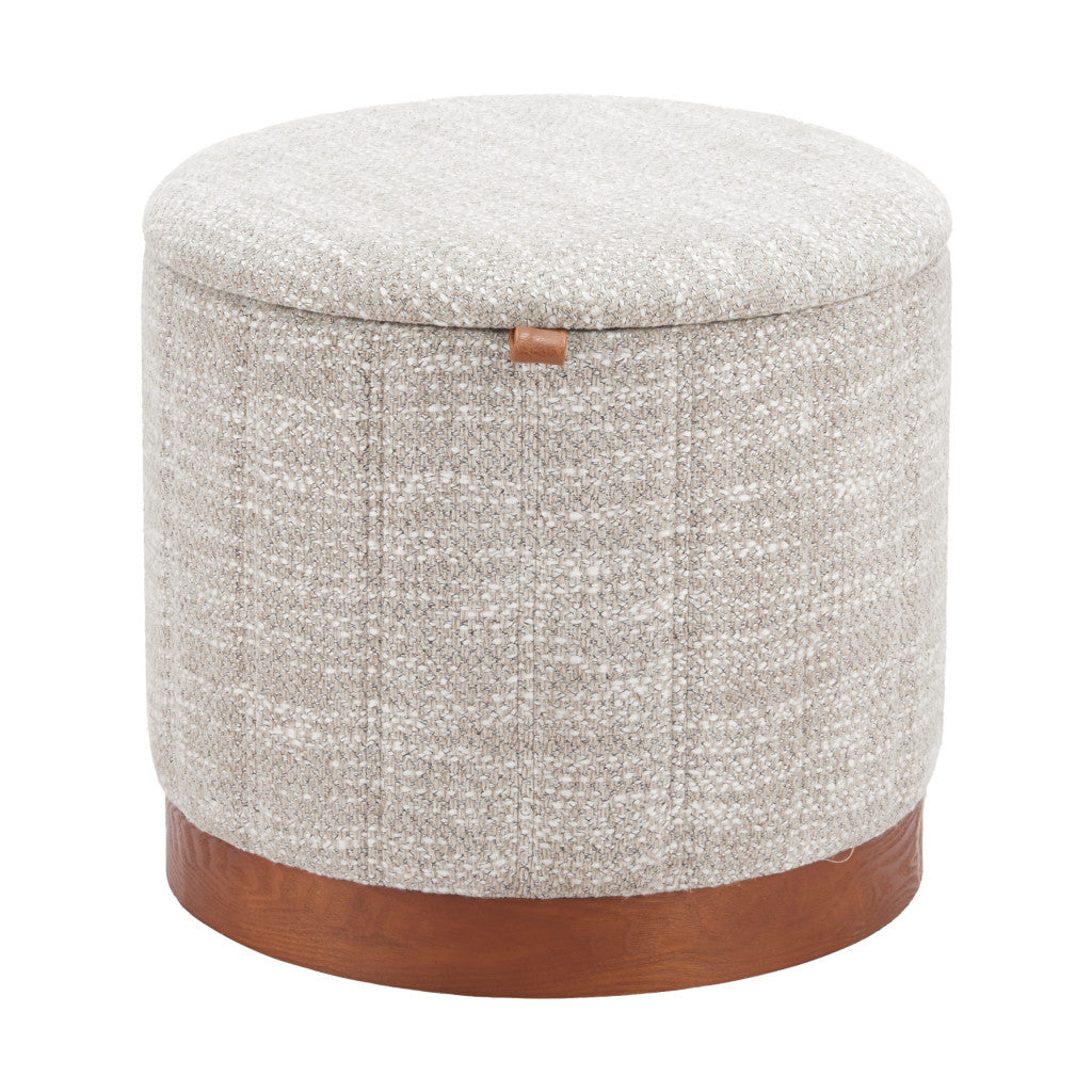 21" Gray and Brown Fabric Round Ottoman With Storage - GreatEagleInc