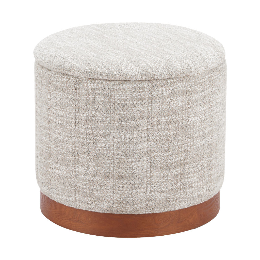 21" Gray and Brown Fabric Round Ottoman With Storage - GreatEagleInc
