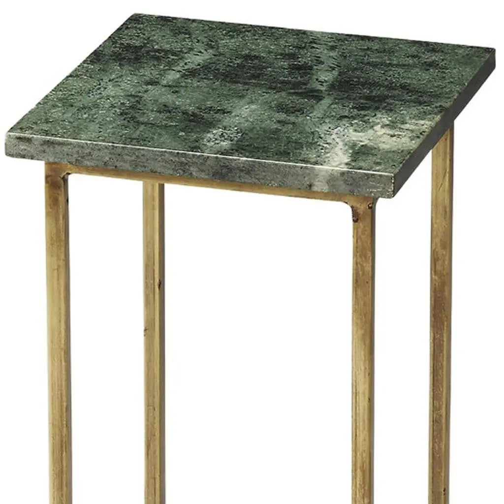 21" Green and Gold Marble Drink Size Square End Table - GreatEagleInc