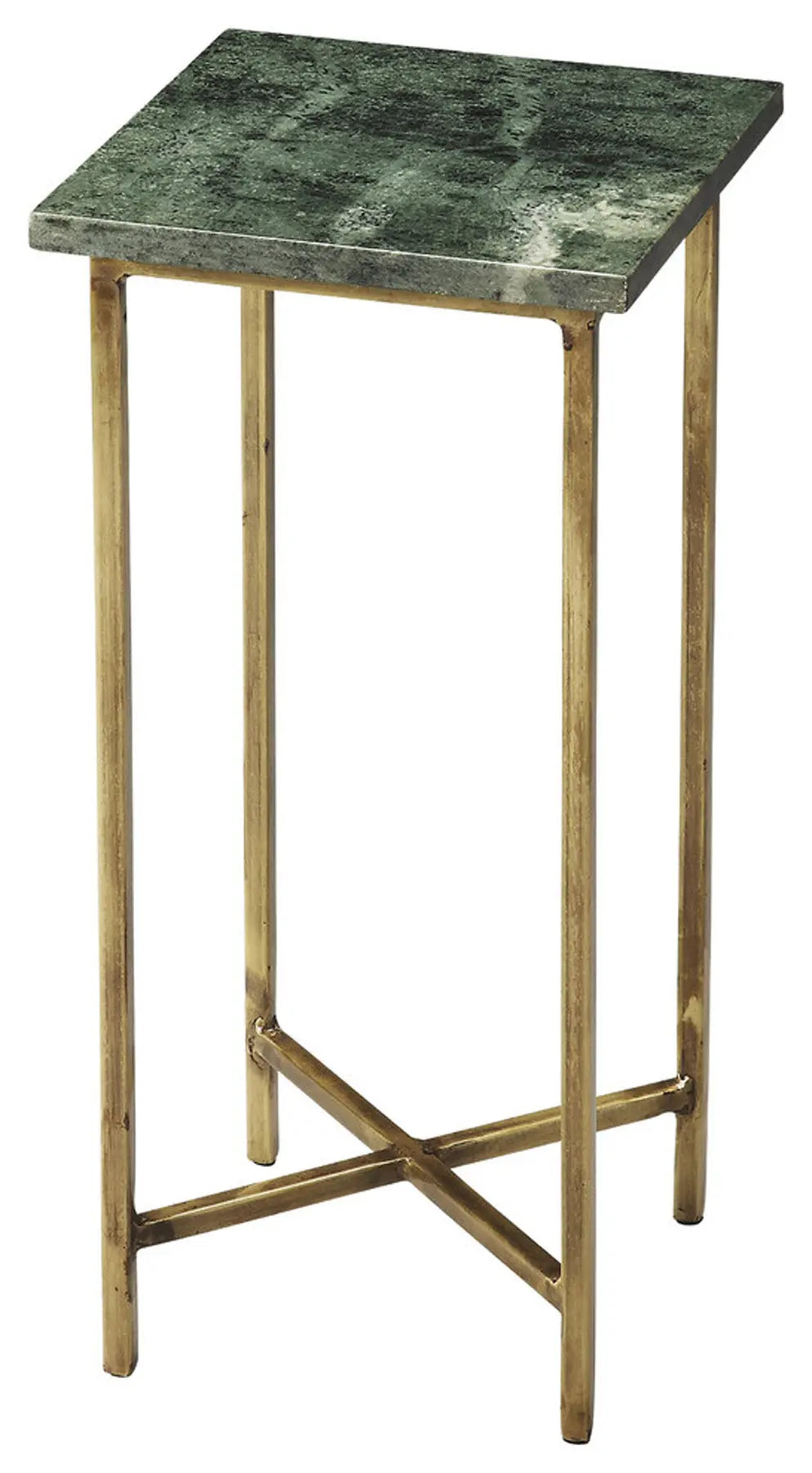 21" Green and Gold Marble Drink Size Square End Table - GreatEagleInc