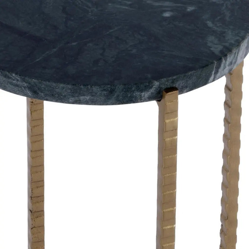 21" Green and Gold Marble and Iron Drink Size Round End Table - GreatEagleInc