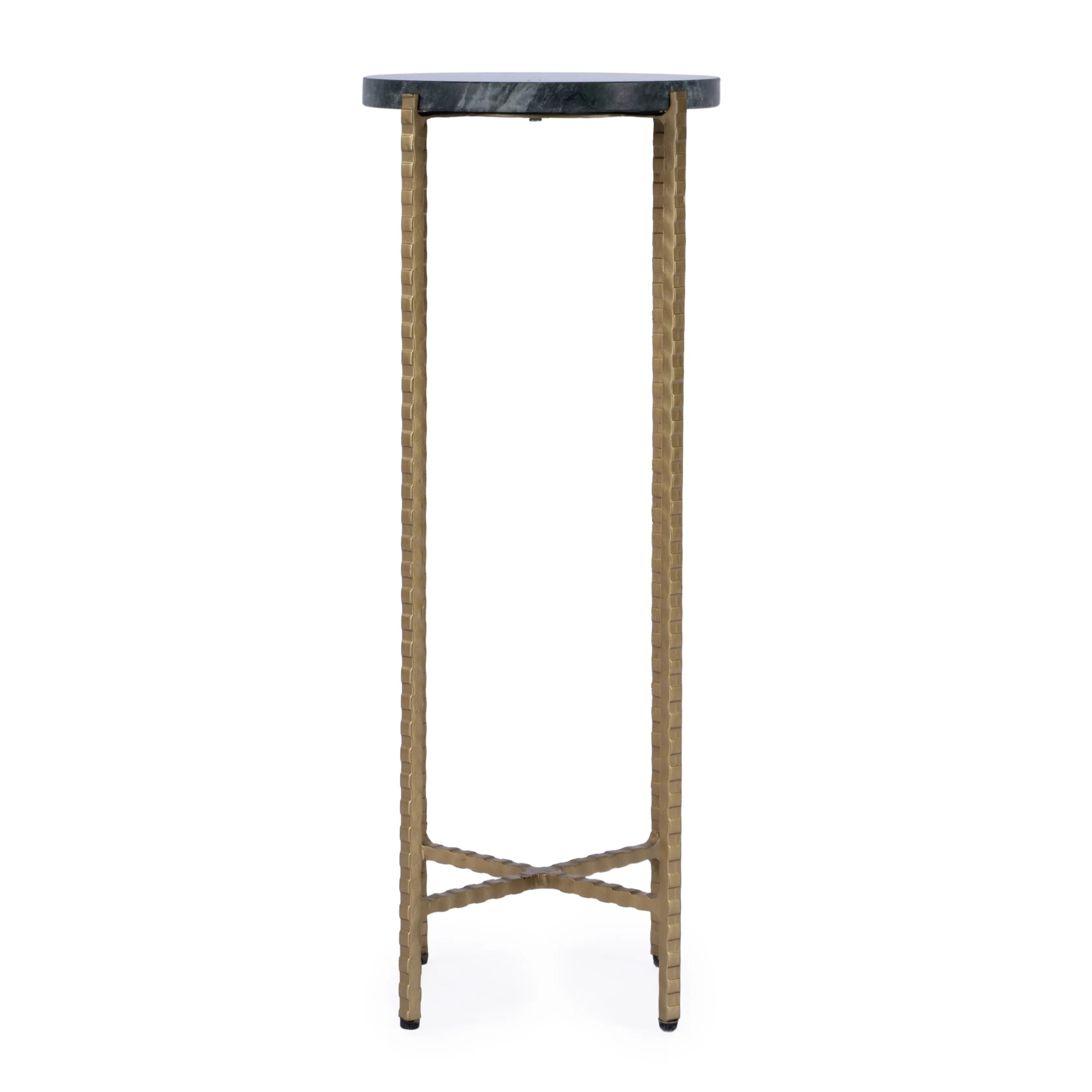 21" Green and Gold Marble and Iron Drink Size Round End Table - GreatEagleInc