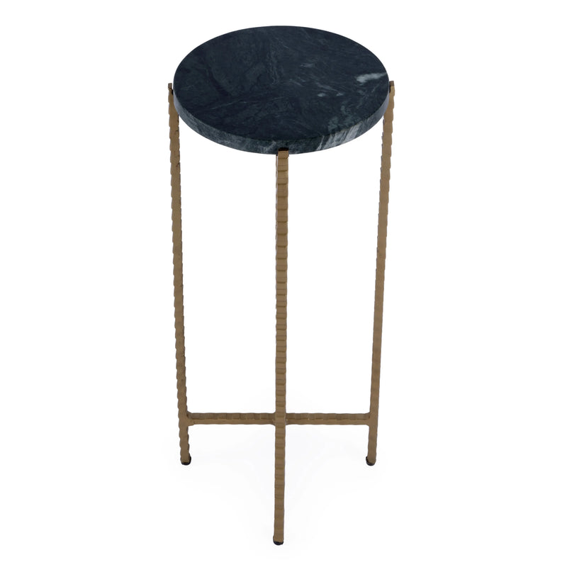 21" Green and Gold Marble and Iron Drink Size Round End Table - GreatEagleInc