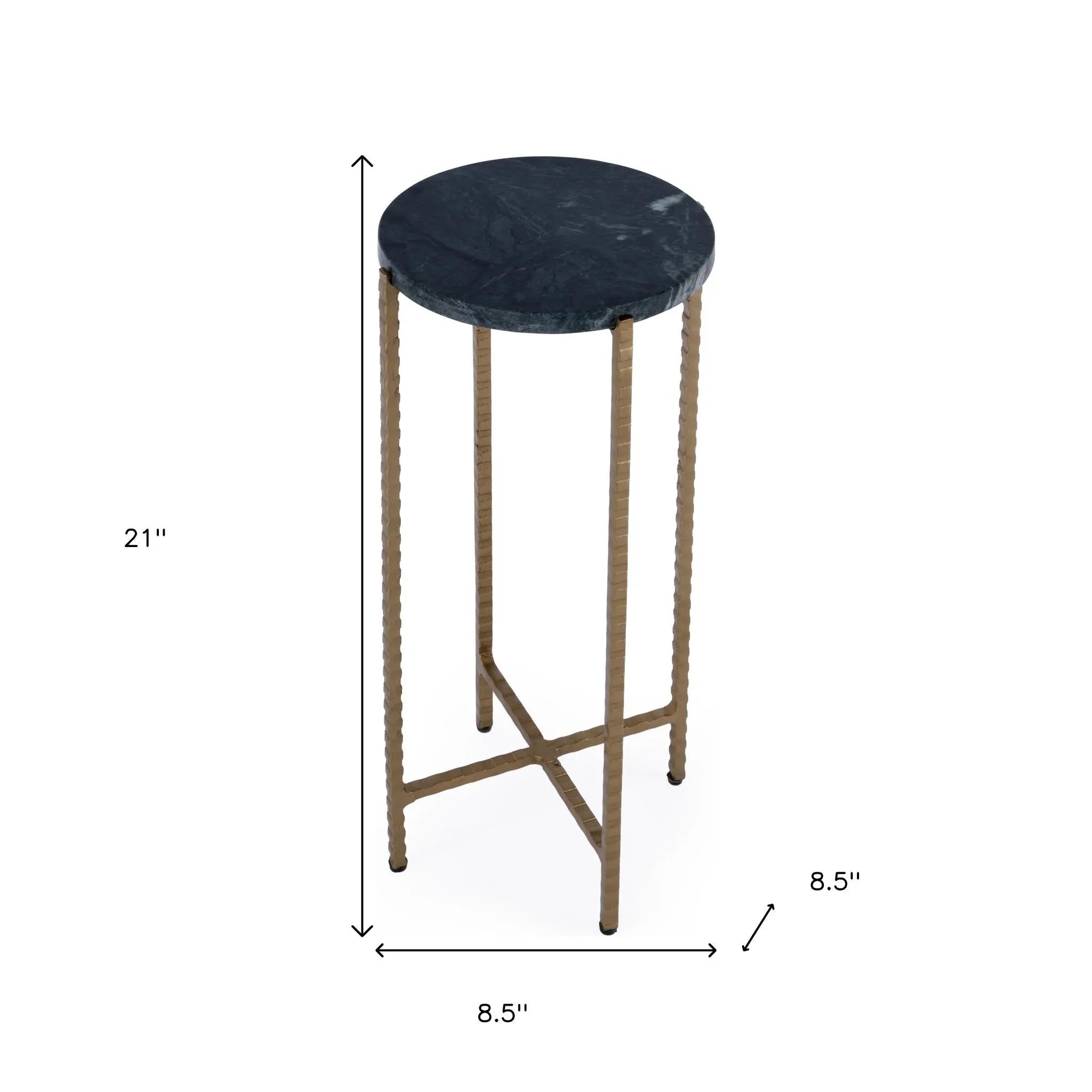 21" Green and Gold Marble and Iron Drink Size Round End Table - GreatEagleInc