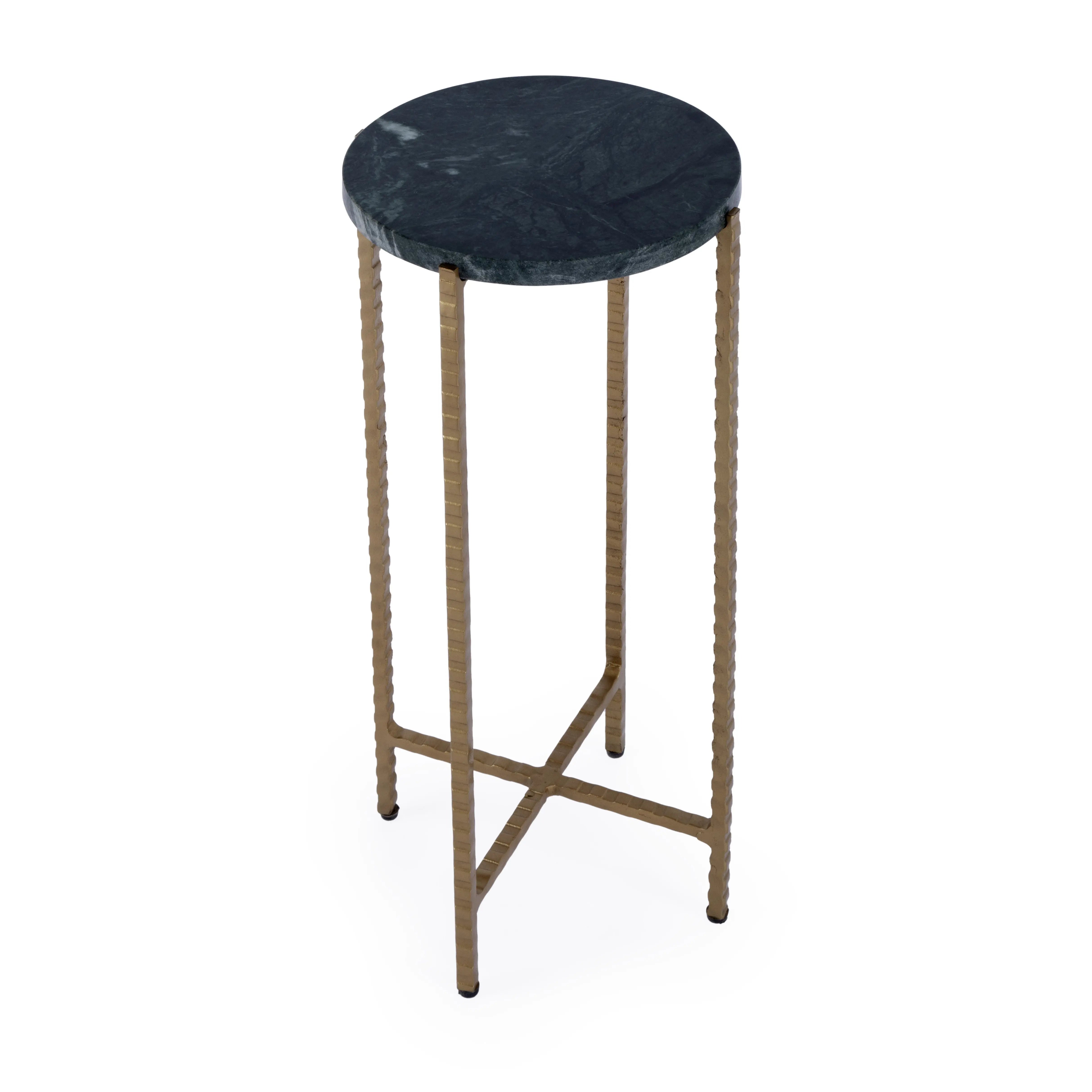 21" Green and Gold Marble and Iron Drink Size Round End Table - GreatEagleInc