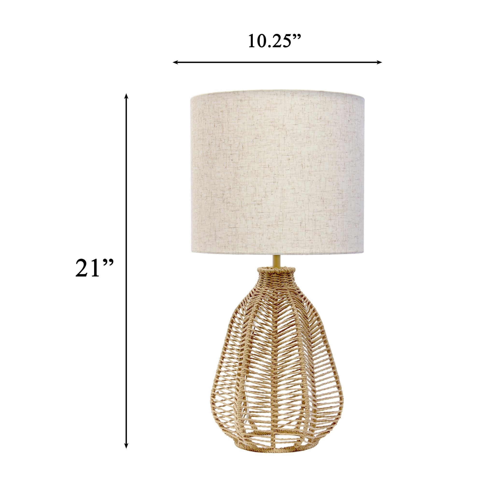 21" Natural Rope Rattan Table Lamp With Drum Shade Homeroots Lighting