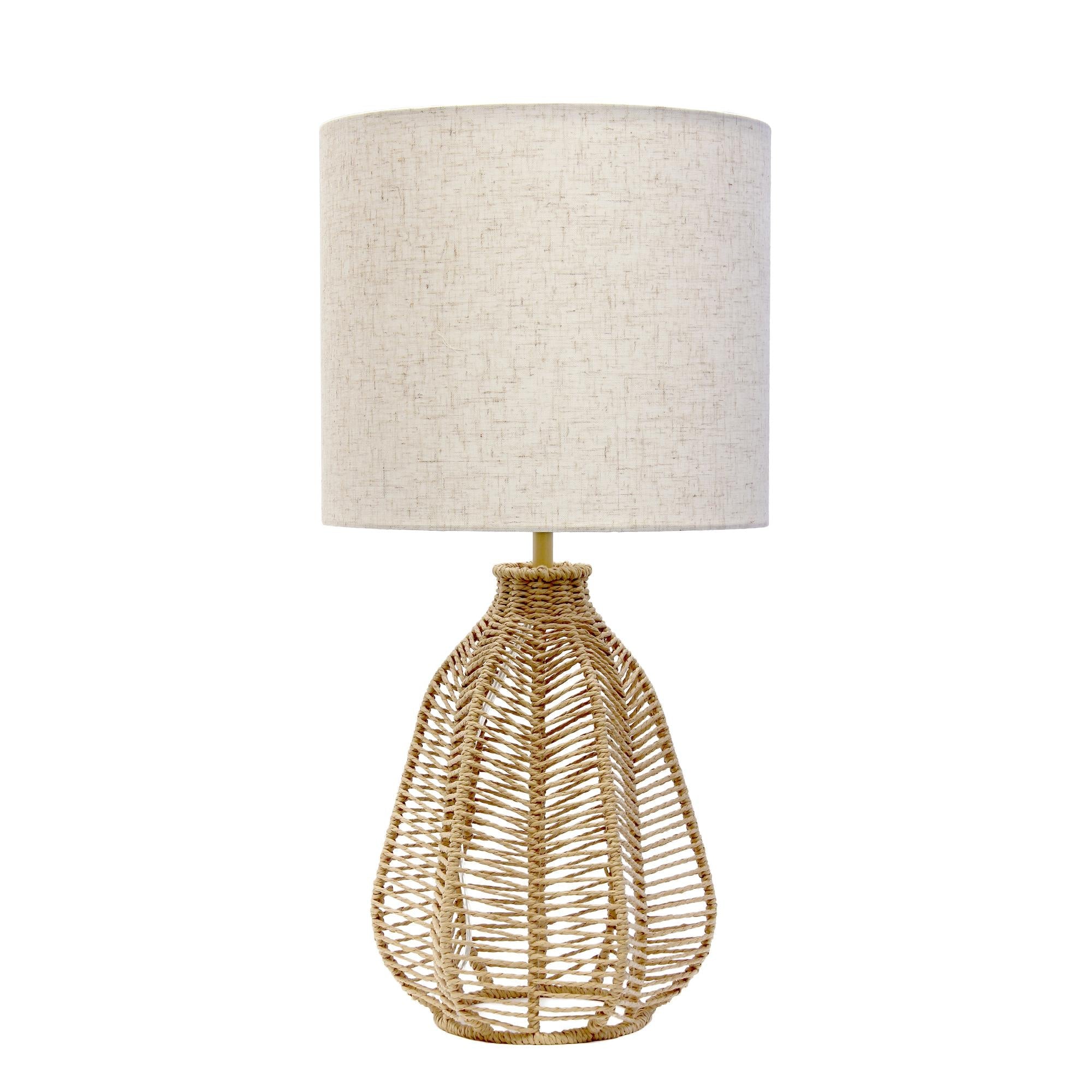 21" Natural Rope Rattan Table Lamp With Drum Shade Homeroots Lighting