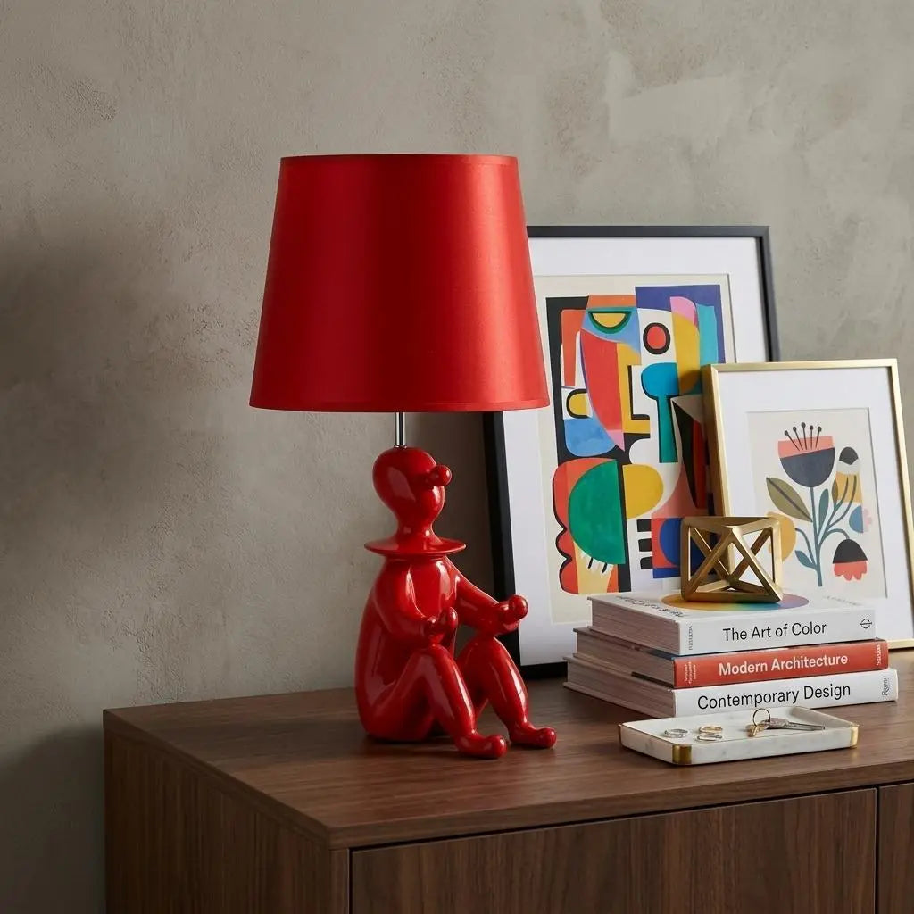 21" Red Bedside Table Lamp With Red Empire Shade Homeroots Lighting