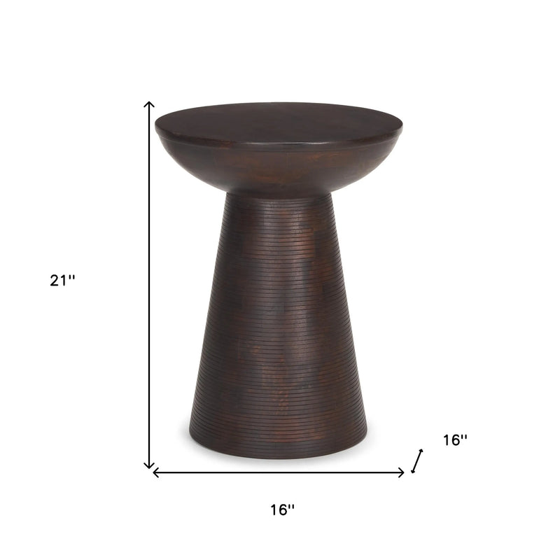 21" Redwood Solid Wood Round Pedestal End Table Homeroots Living Room