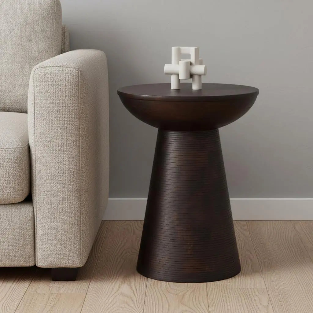 21" Redwood Solid Wood Round Pedestal End Table Homeroots Living Room