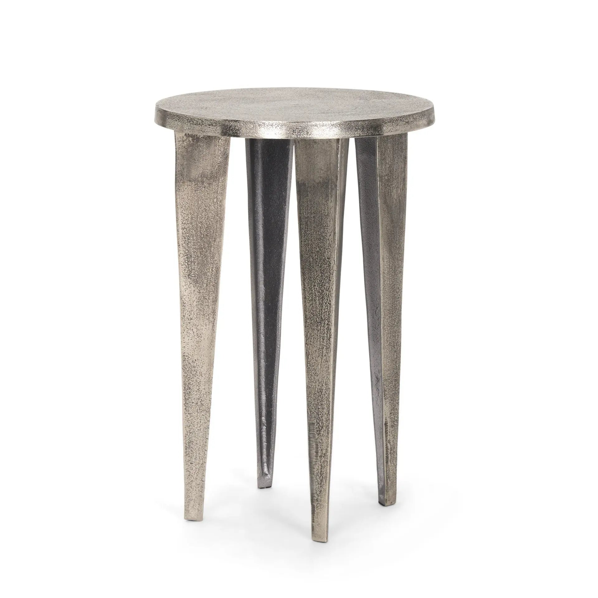 21" Silver Distressed Aluminum Round End Table Homeroots Living Room