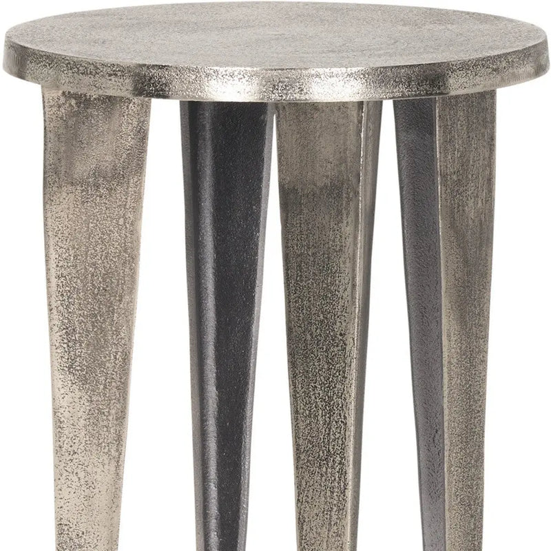 21" Silver Distressed Aluminum Round End Table Homeroots Living Room