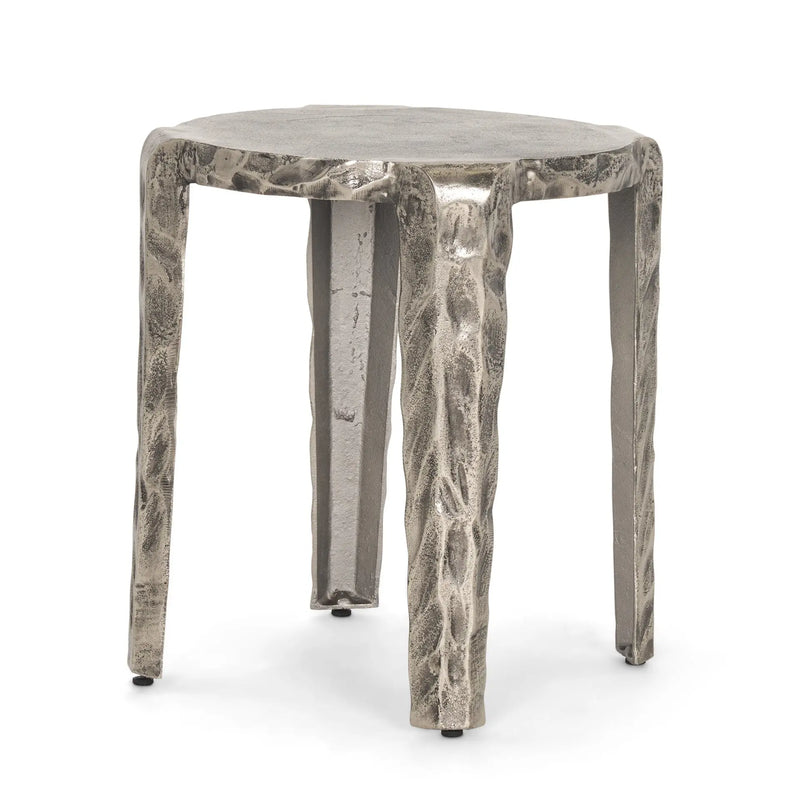 21" Silver Distressed Aluminum Round End Table Homeroots Living Room