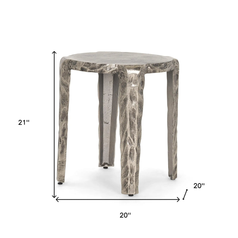 21" Silver Distressed Aluminum Round End Table Homeroots Living Room