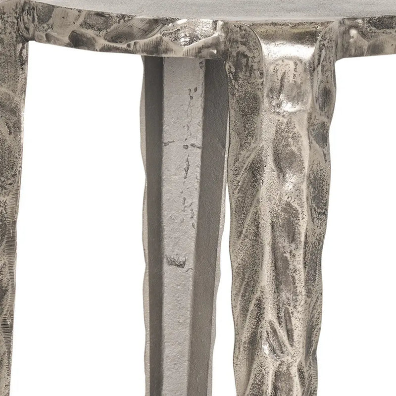 21" Silver Distressed Aluminum Round End Table Homeroots Living Room