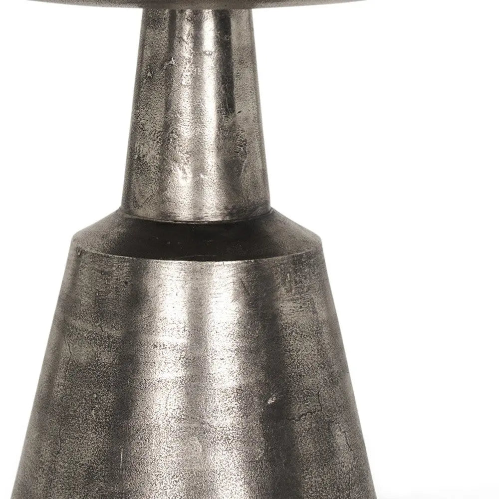 21" Silver Distressed Iron Round Pedestal End Table Homeroots Living Room