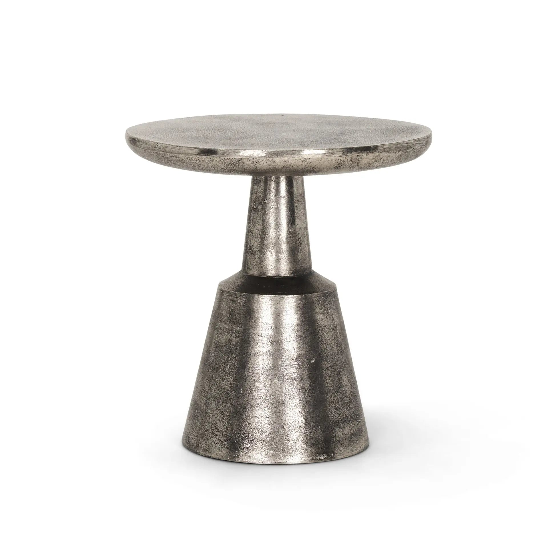 21" Silver Distressed Iron Round Pedestal End Table Homeroots Living Room