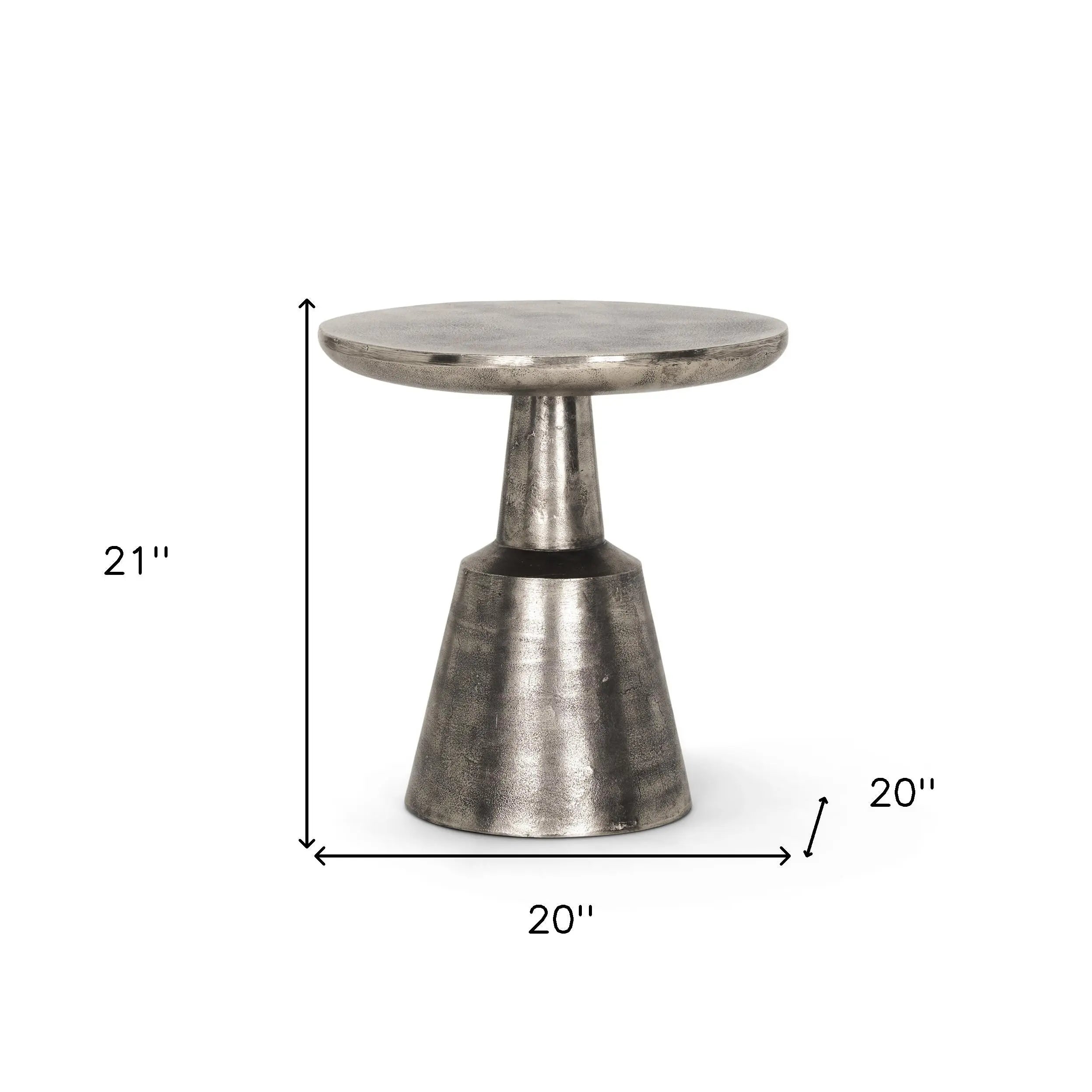 21" Silver Distressed Iron Round Pedestal End Table Homeroots Living Room