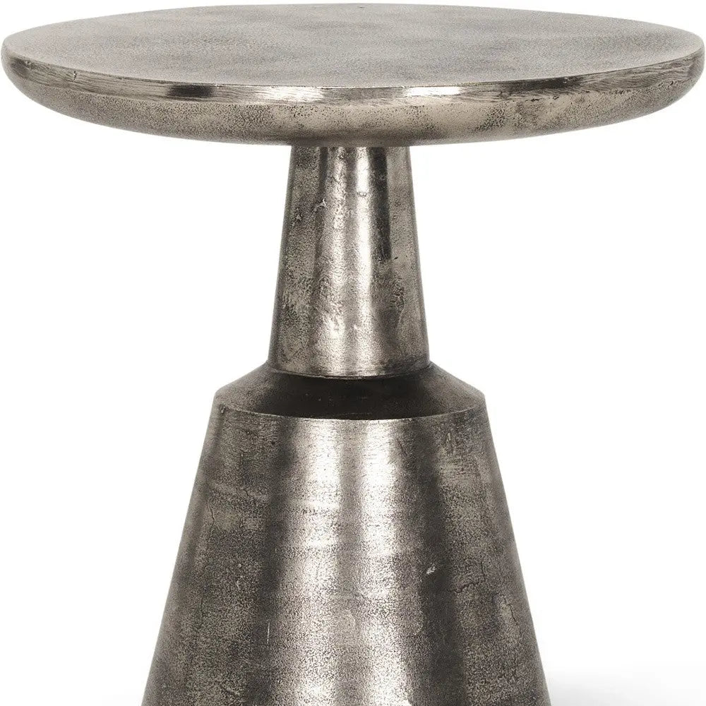 21" Silver Distressed Iron Round Pedestal End Table Homeroots Living Room