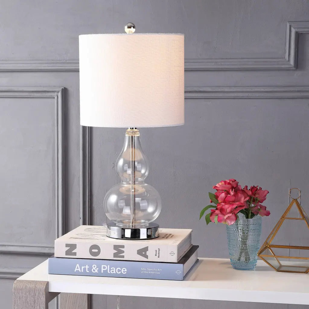 21" Silver Gourd Bedside Lamp With Drum Shade Homeroots Lighting