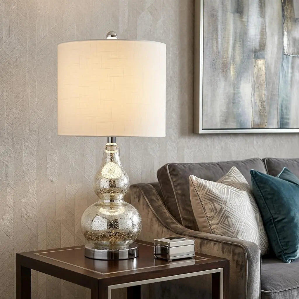 21" Silver Gourd Desk Lamp With Drum Shade Homeroots Lighting