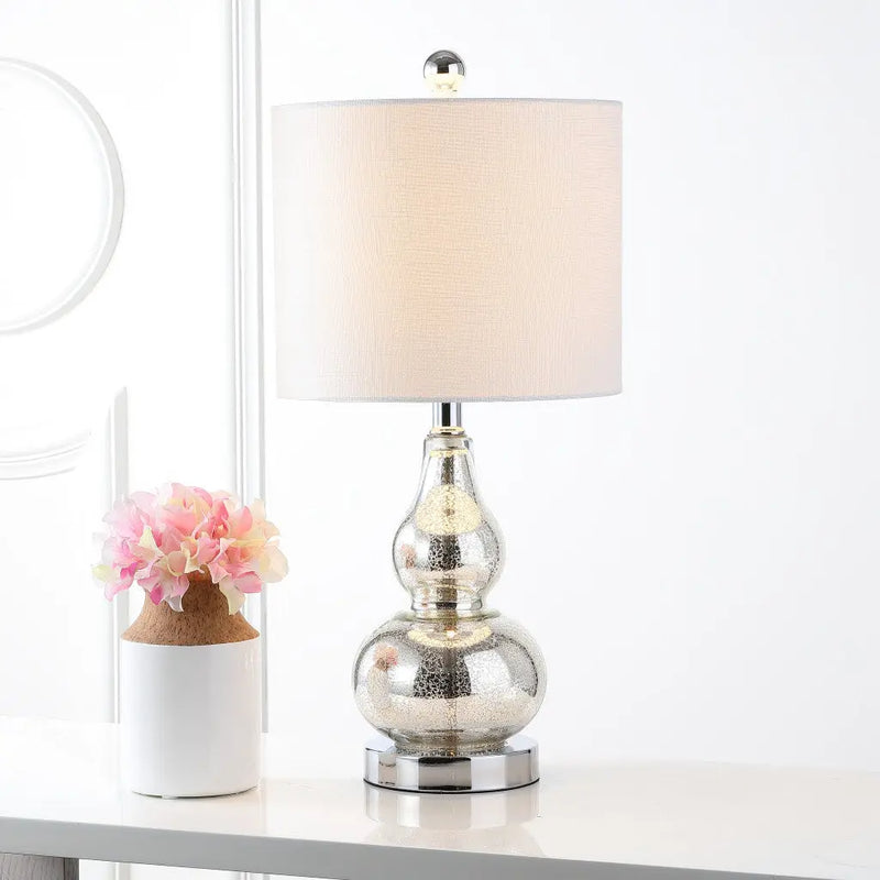 21" Silver Gourd Desk Lamp With Drum Shade Homeroots Lighting