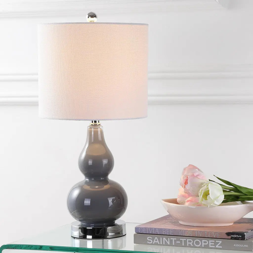 21" Silver Gourd Table Lamp With Drum Shade Homeroots Lighting