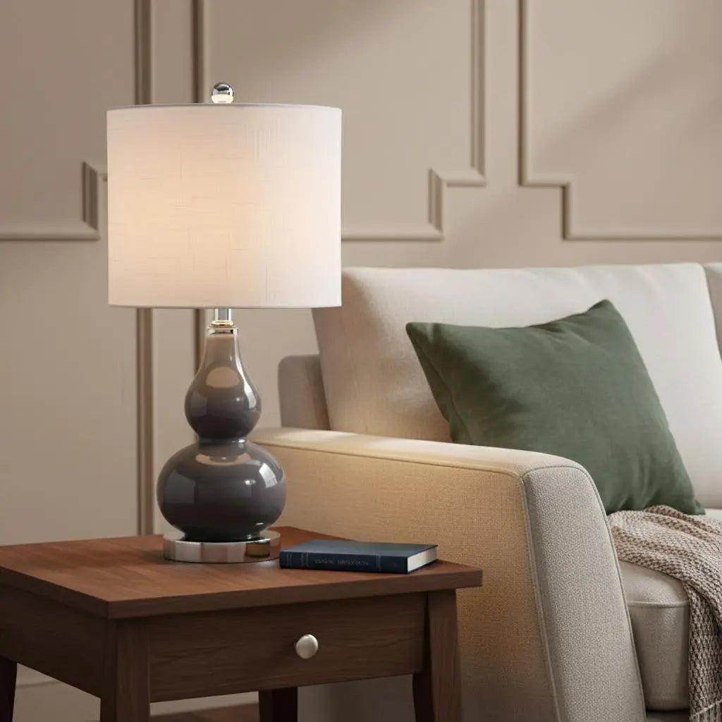 21" Silver Gourd Table Lamp With Drum Shade Homeroots Lighting