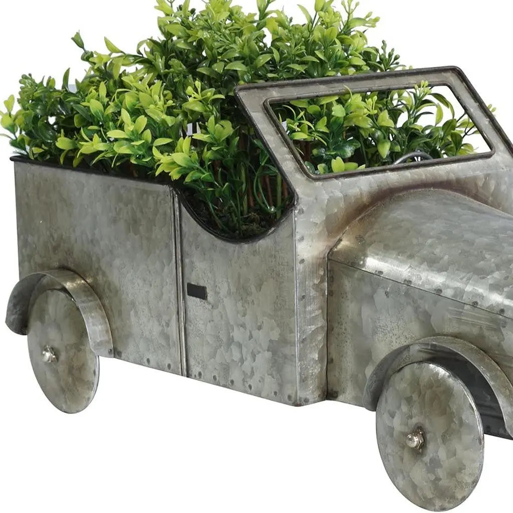 21" Silver Metal Flowers Hand Painted Truck Tabletop Sculpture - GreatEagleInc