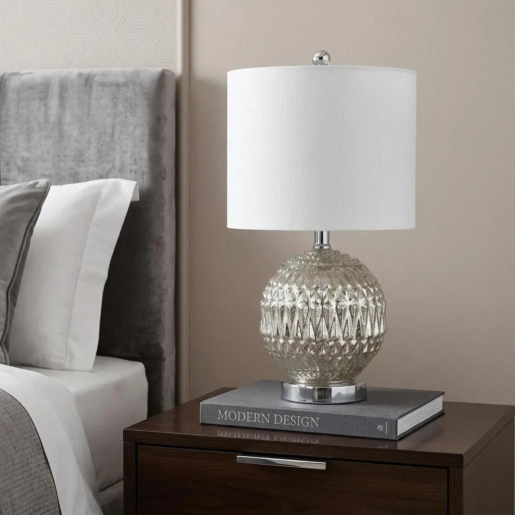 21" Silver Novelty Table Lamp With Globe Shade Homeroots Lighting