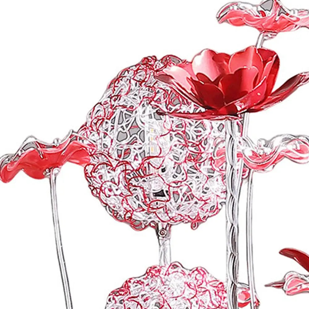 21" Silver and Clear Metal and Faux Crystal Geometric And Roses Bedside Lamp Homeroots Lighting