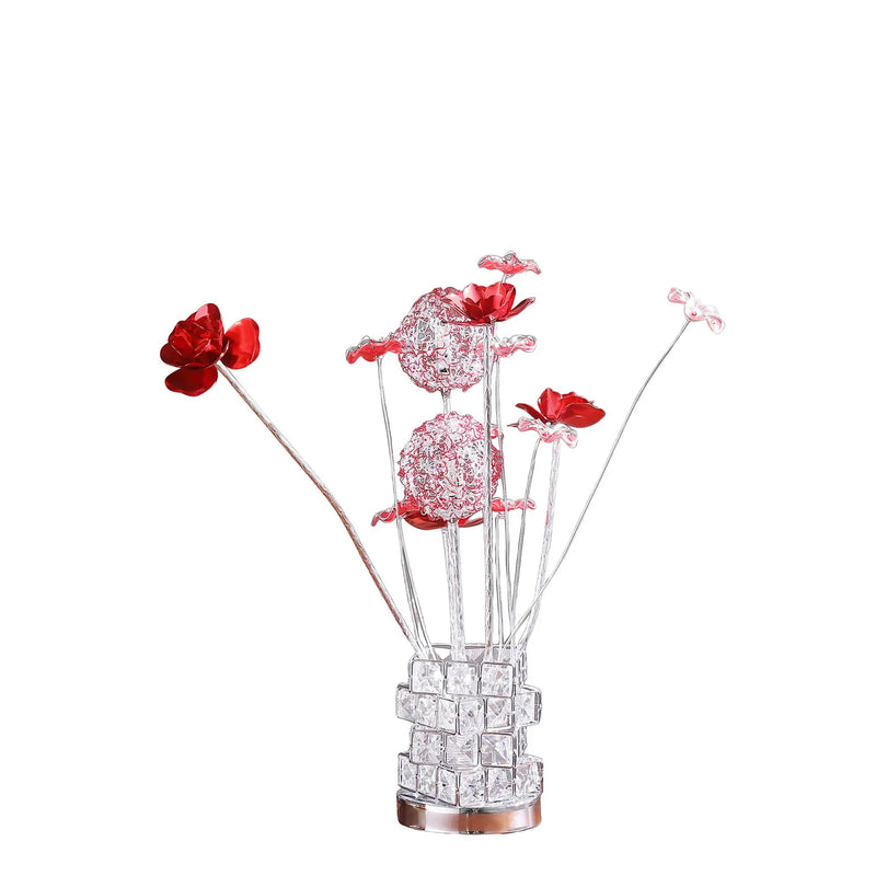21" Silver and Clear Metal and Faux Crystal Geometric And Roses Bedside Lamp Homeroots Lighting